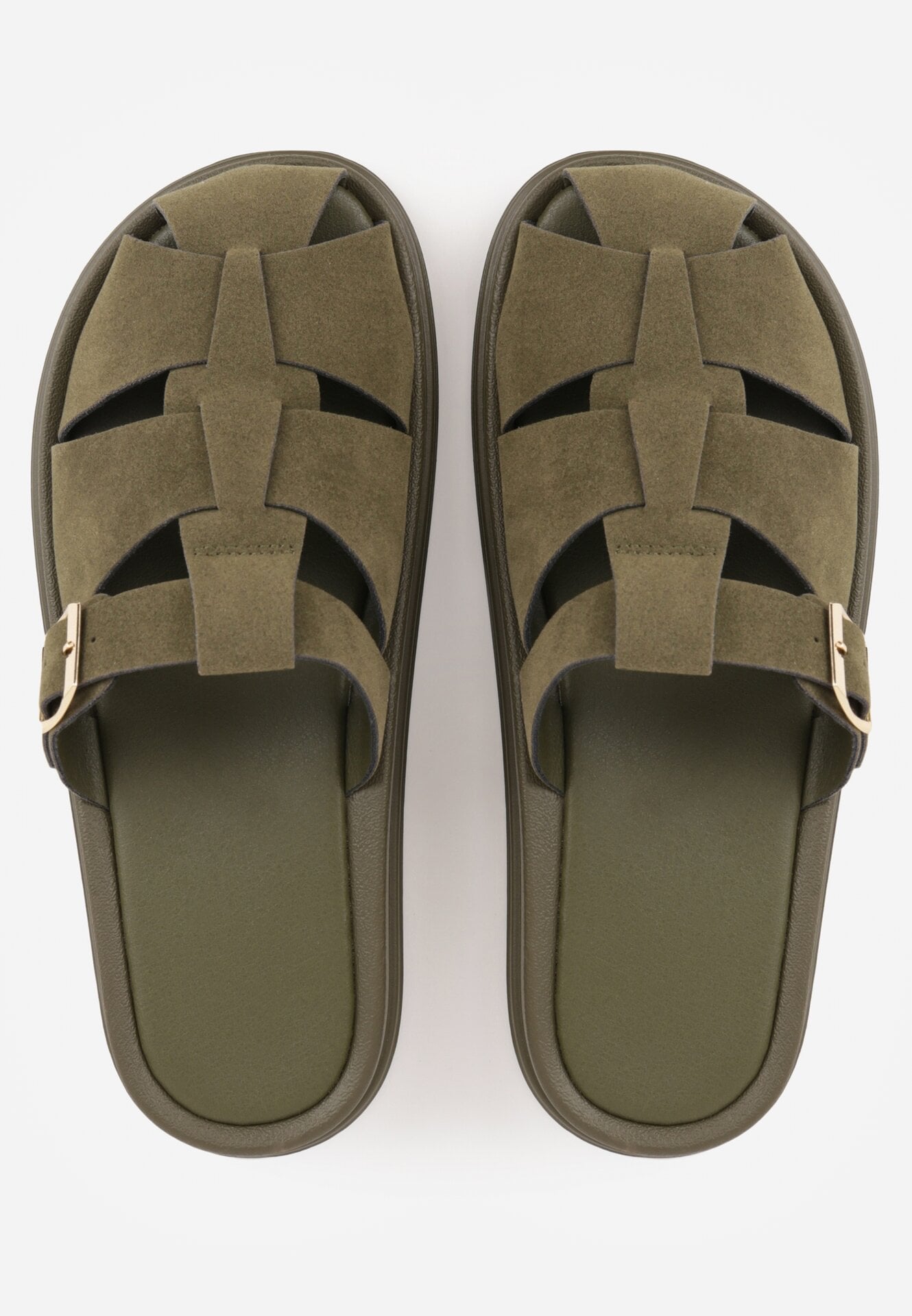 Zielone Klapki z Paskami i Kwadratową Sprzączką Olyndar