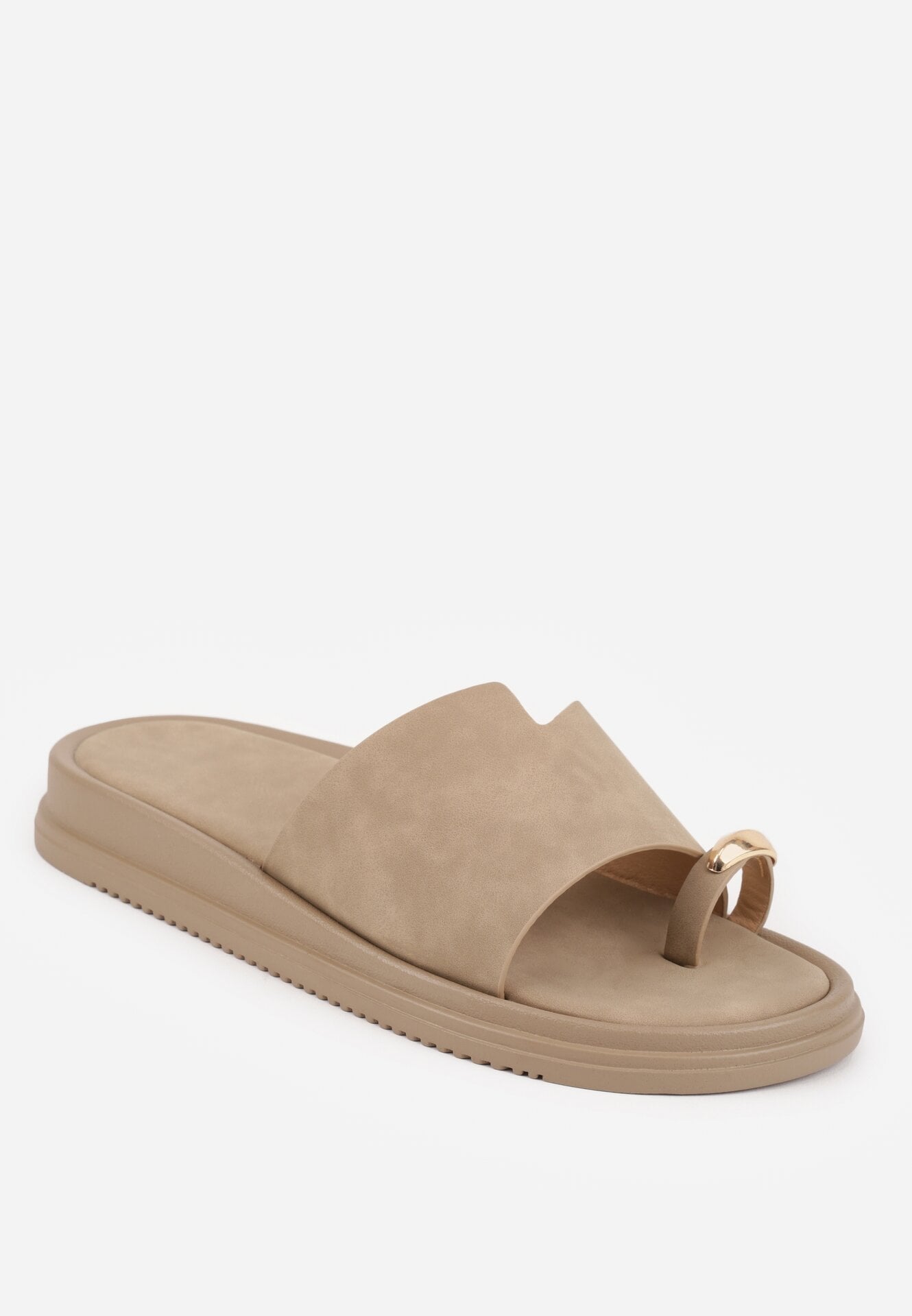 Ciemnobeżowe Klapki Typu Japonki z Metaliczną Ozdobą Samrina