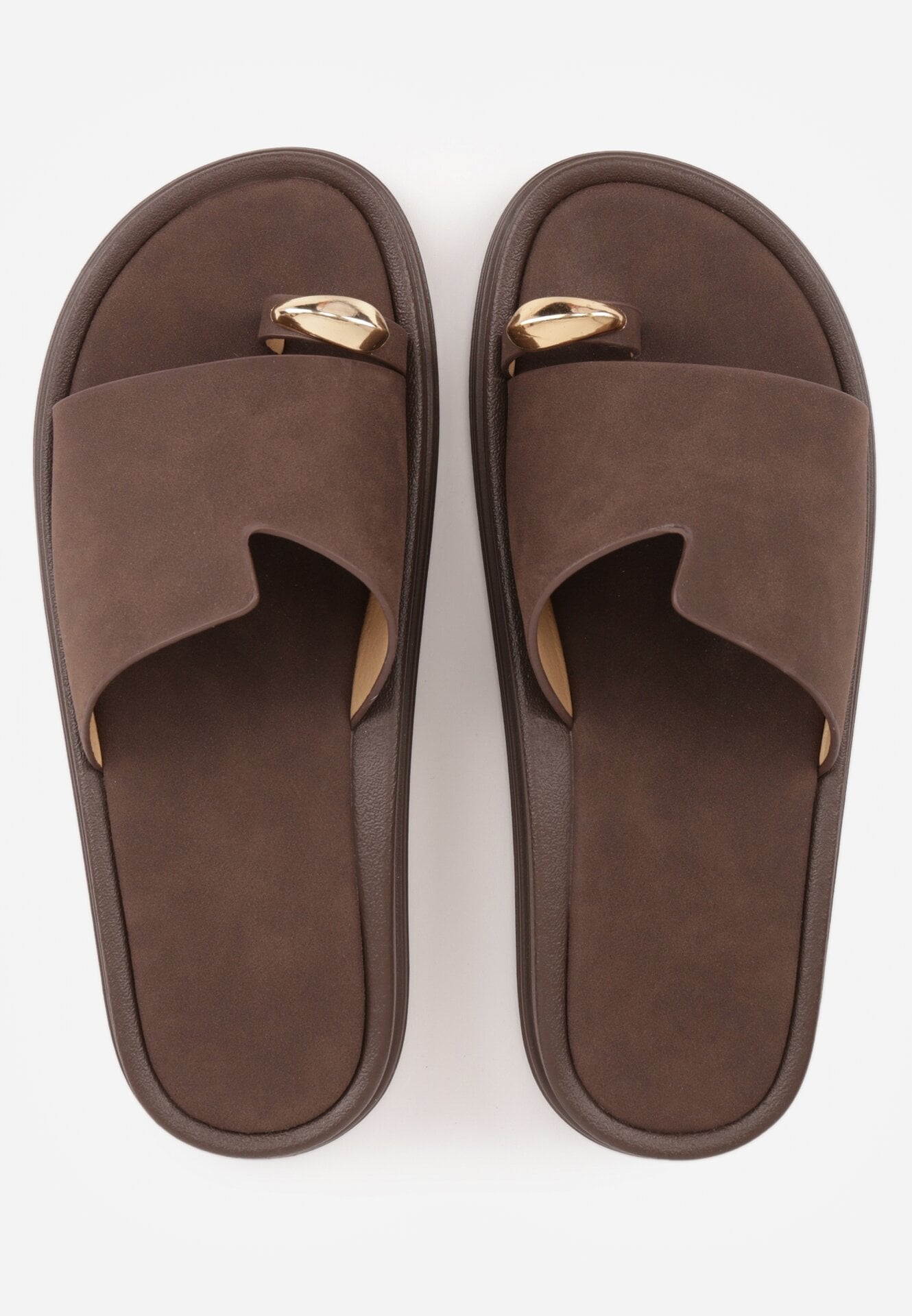 Brązowe Klapki Typu Japonki z Metaliczną Ozdobą Samrina