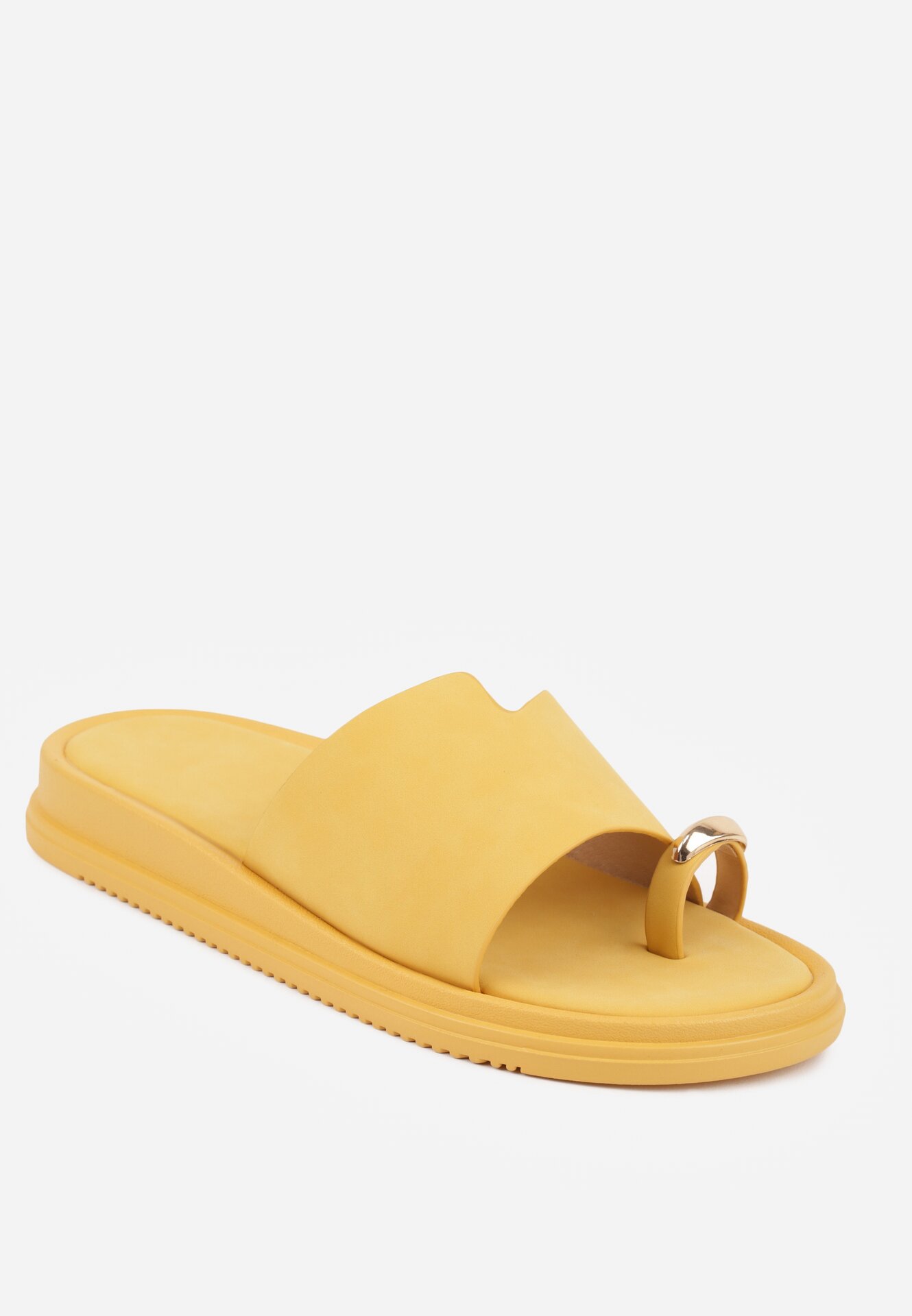 Żółte Klapki Typu Japonki z Metaliczną Ozdobą Samrina