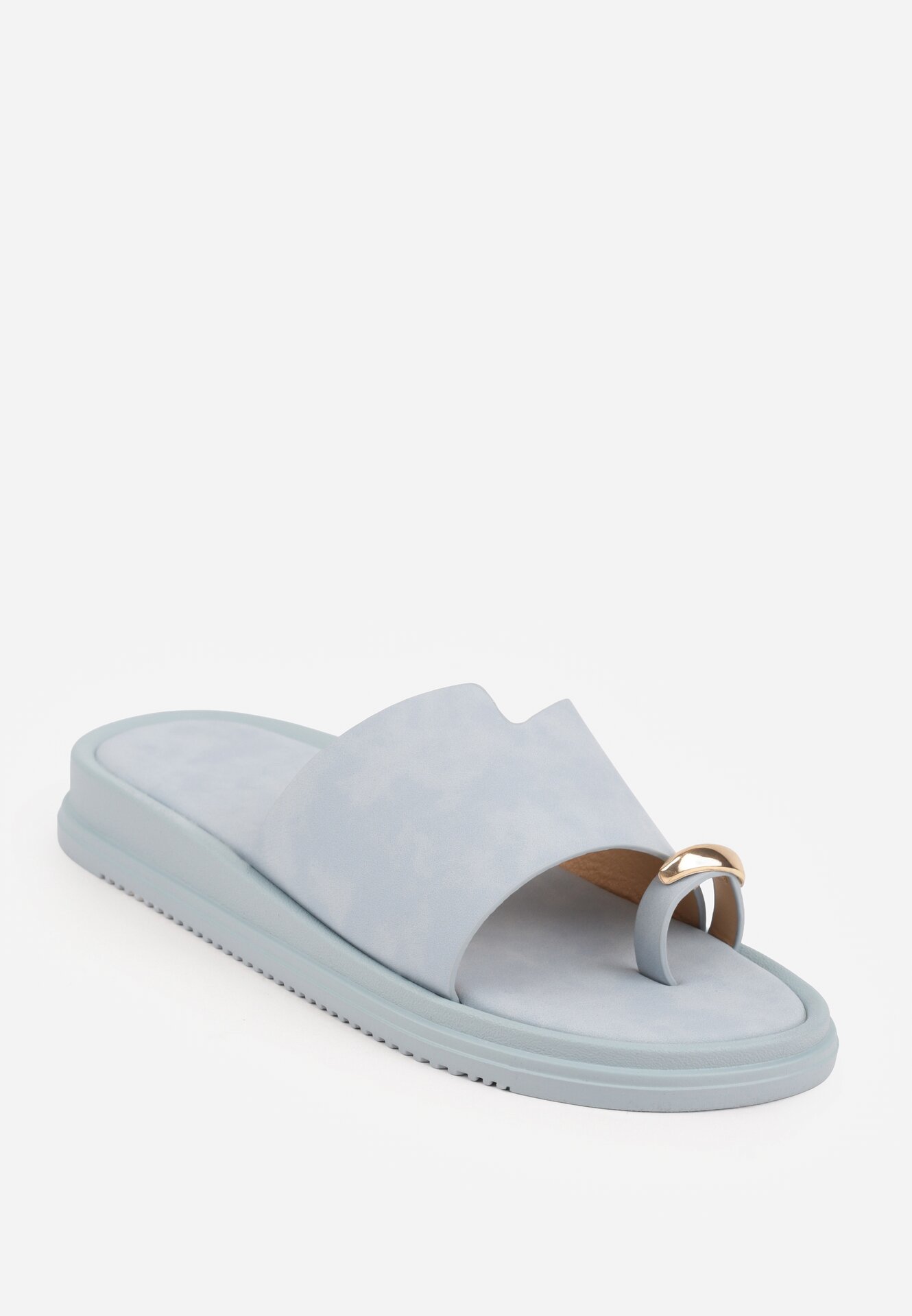 Niebieskie Klapki Typu Japonki z Metaliczną Ozdobą Samrina