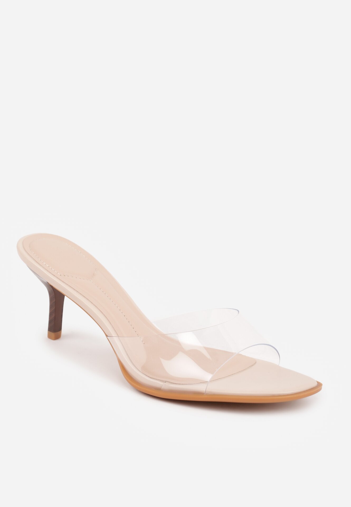 Beżowe Klapki z Transparentną Cholewką na Niskiej Szpilce Yalindra