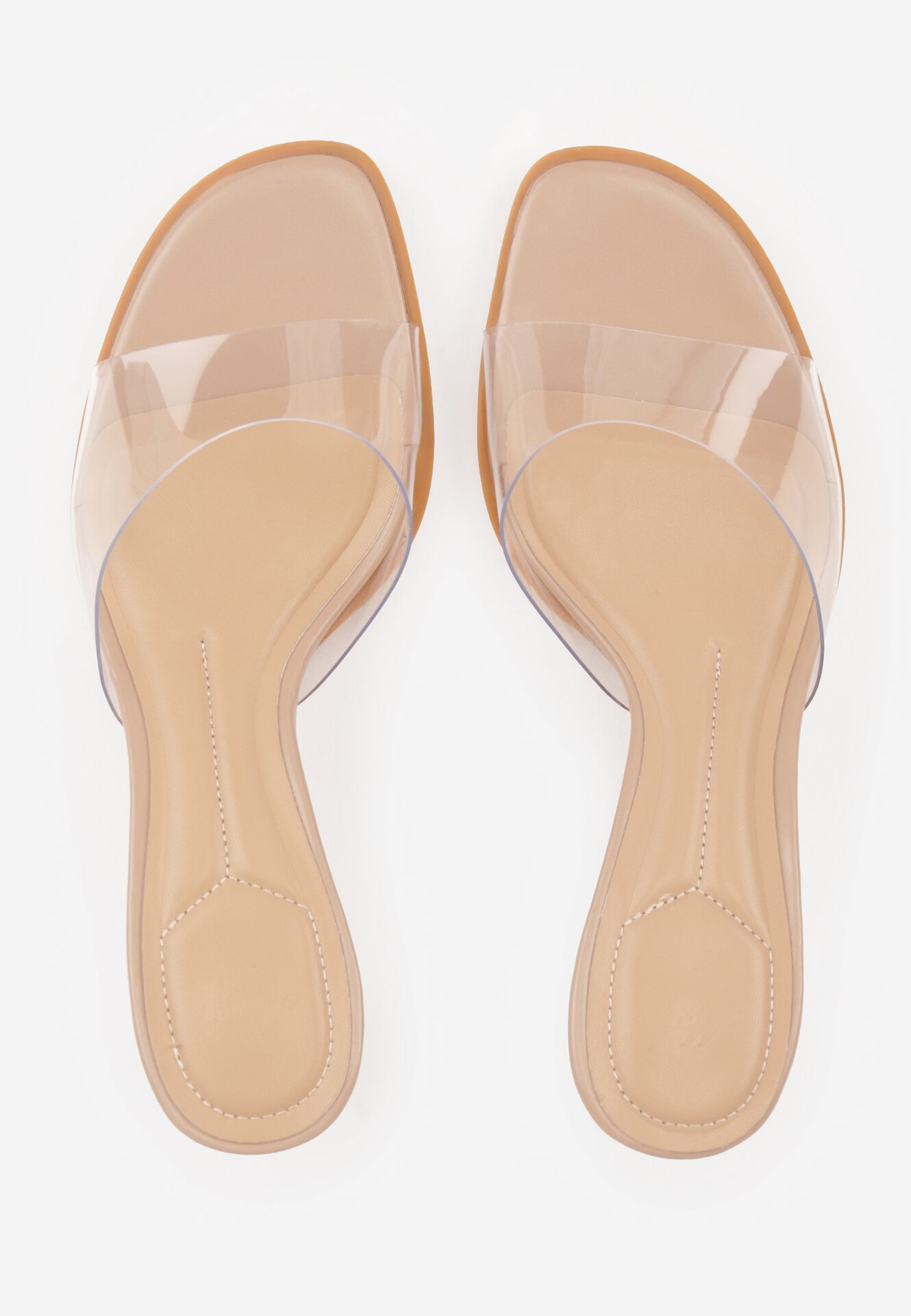 Ciemnobeżowe Klapki z Transparentną Cholewką na Niskiej Szpilce Yalindra