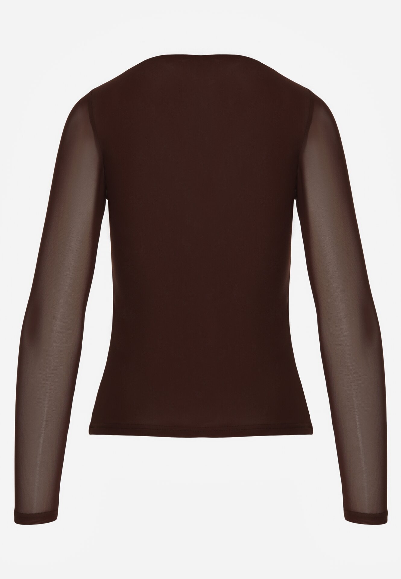 Ciemnobrązowa Bluzka Siateczkowa z Wiskozą z Długim Rękawem i Dekoltem w Serce Elanne