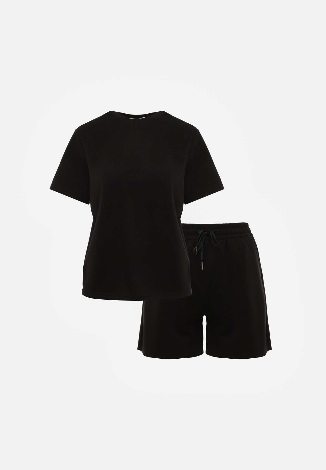 Czarny Letni Komplet z Bawełny i Wiskozy T-shirt i Szorty Celinai
