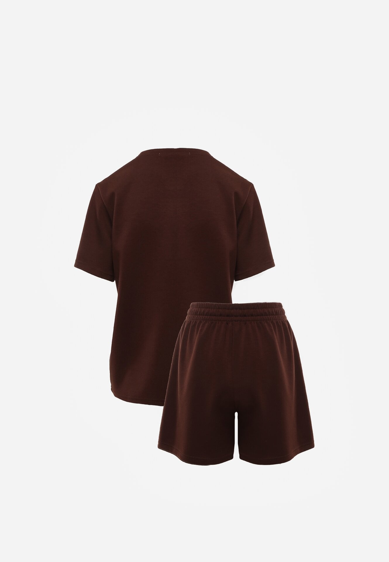 Brązowy Letni Komplet z Bawełny i Wiskozy T-shirt i Szorty Celinai