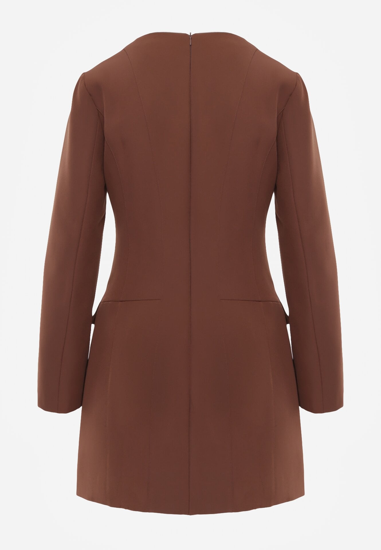 Brązowa Elegancka Sukienka VICES o Trapezowym Kroju z Imitacją Kieszeni Amaliete