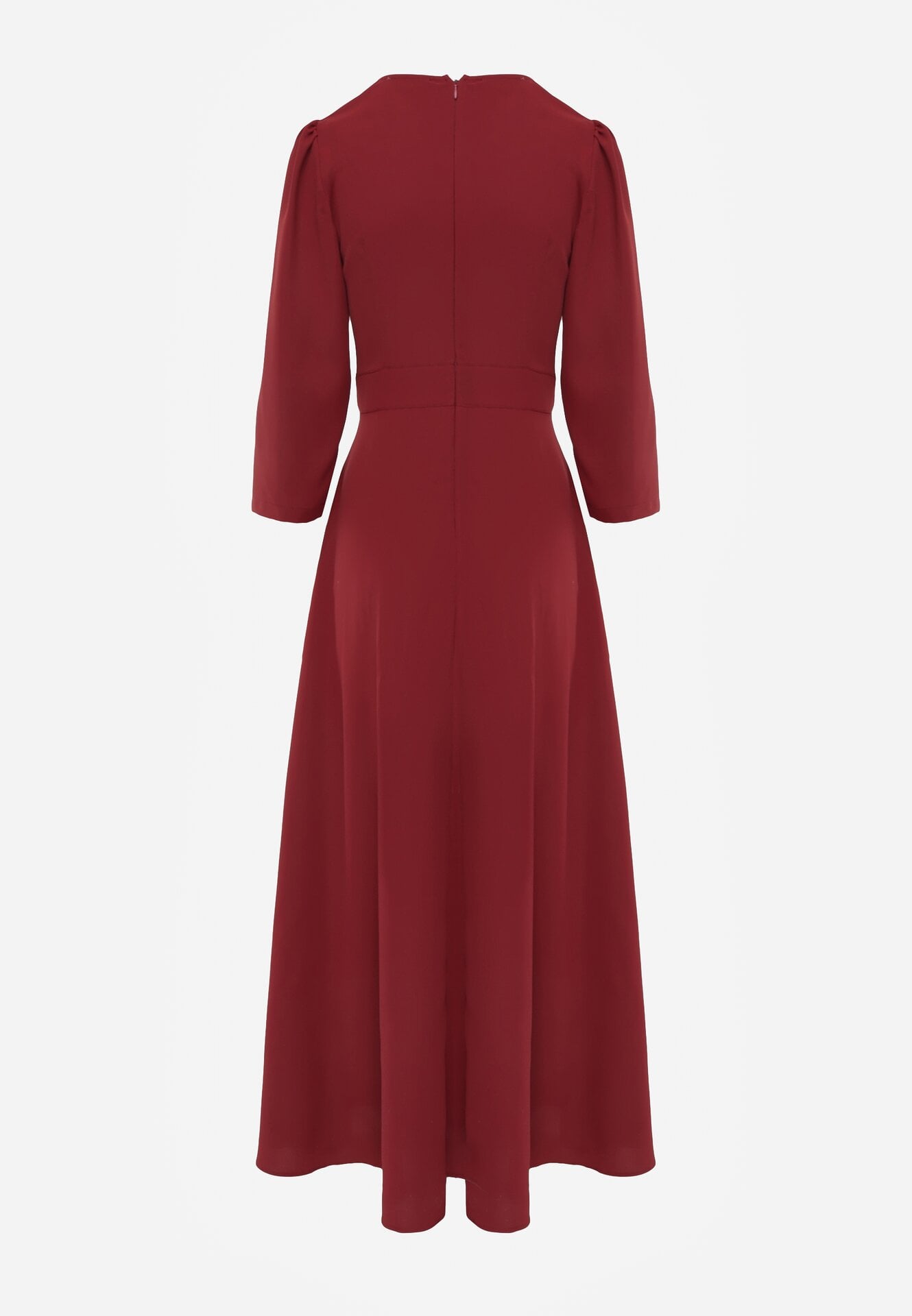 Bordowa Kopertowa Sukienka Wieczorowa z Metaliczną Aplikacją w Talii Henalana