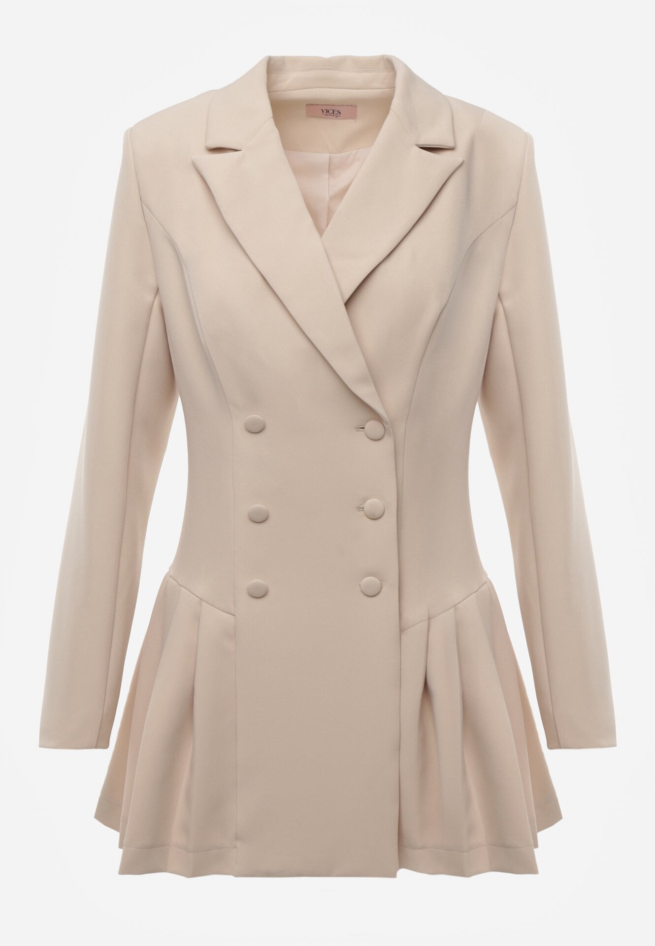 Beżowa Sukienka o Kroju Marynarki VICES z Poduszkami w Ramionach Serlina