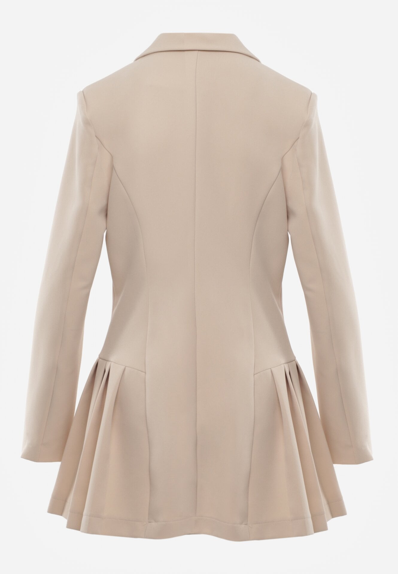 Beżowa Sukienka o Kroju Marynarki VICES z Poduszkami w Ramionach Serlina