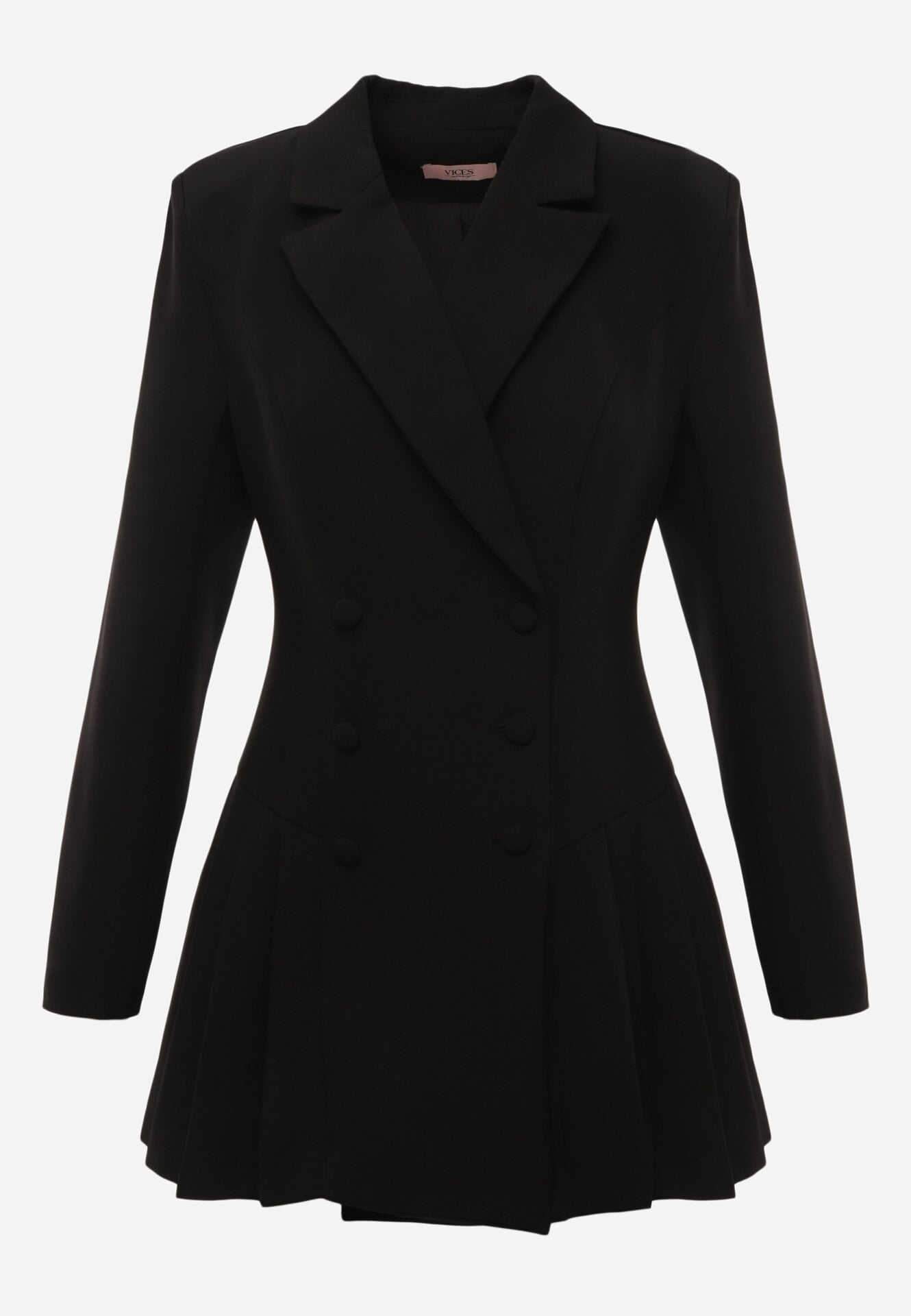 Czarna Sukienka o Kroju Marynarki VICES z Poduszkami w Ramionach Serlina