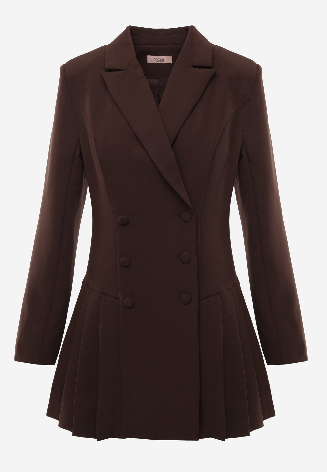 Brązowa Sukienka o Kroju Marynarki VICES z Poduszkami w Ramionach Serlina