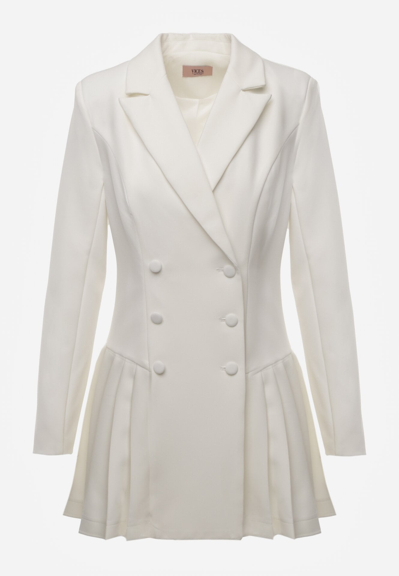 Biała Sukienka o Kroju Marynarki VICES z Poduszkami w Ramionach Serlina