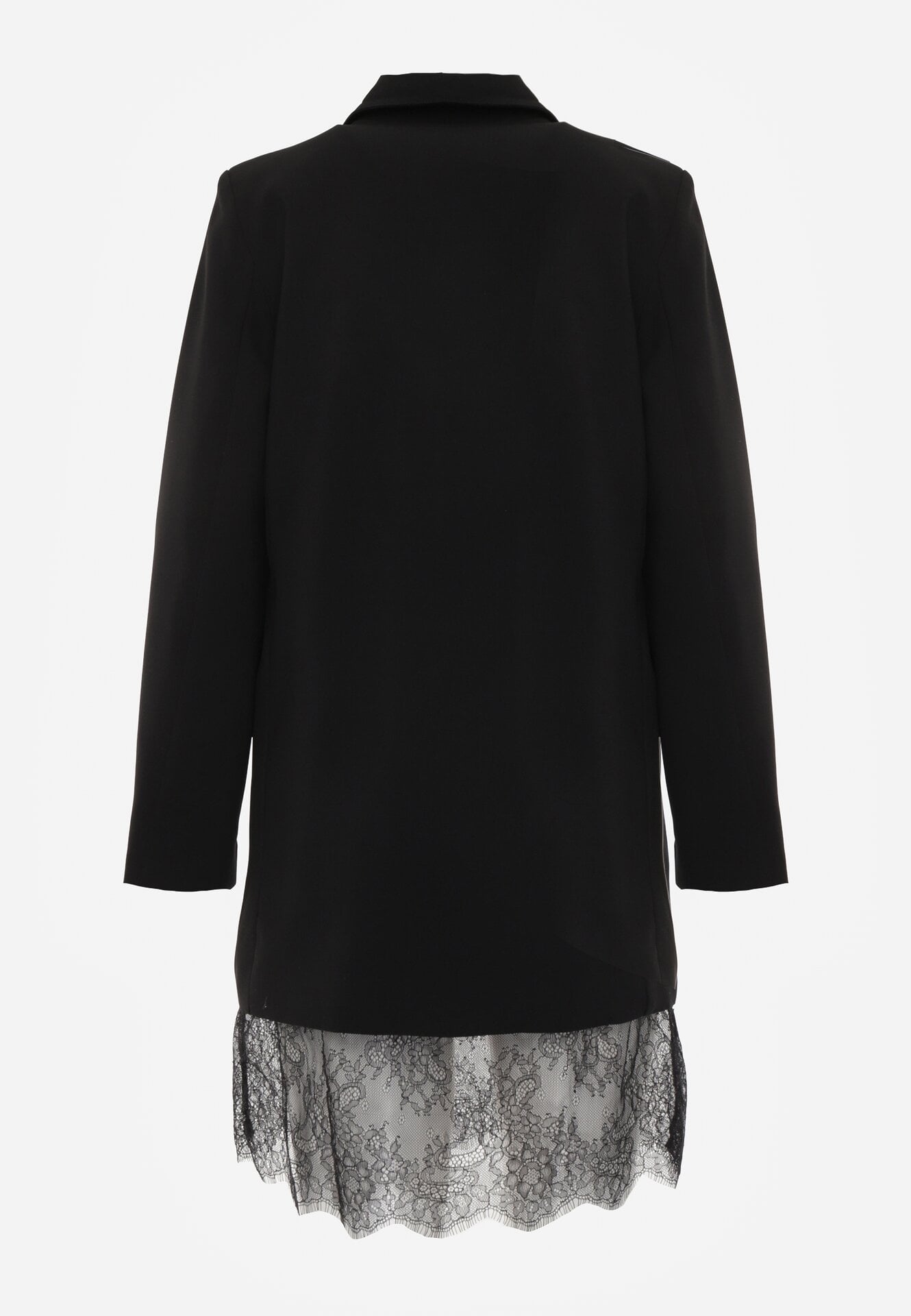 Czarna Pudełkowa Sukienka VICES o Kroju Marynarki z Koronką Nyshis