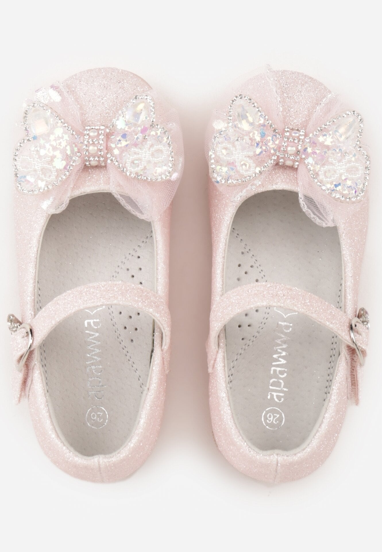 Różowe Balerinki z Paskiem i Skórzaną Wkładką Zdobione Kokardą z Cyrkoniami Larailee