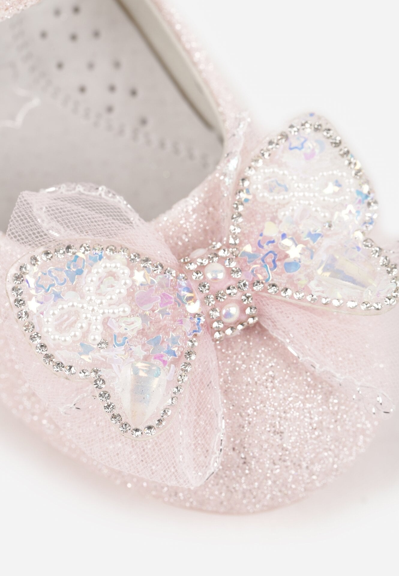 Różowe Balerinki z Paskiem i Skórzaną Wkładką Zdobione Kokardą z Cyrkoniami Larailee