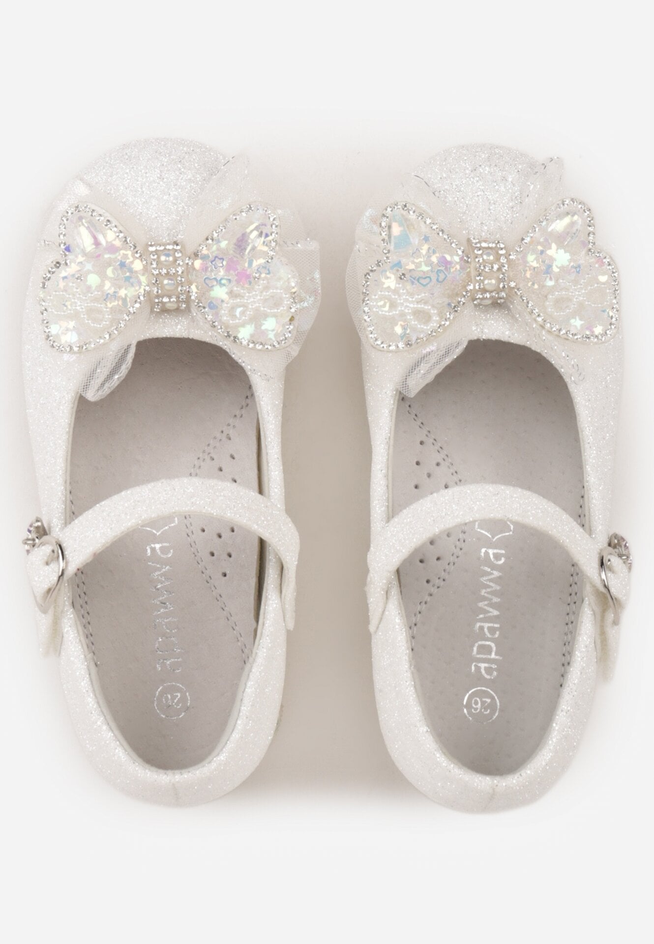 Białe Balerinki z Paskiem i Skórzaną Wkładką Zdobione Kokardą z Cyrkoniami Larailee