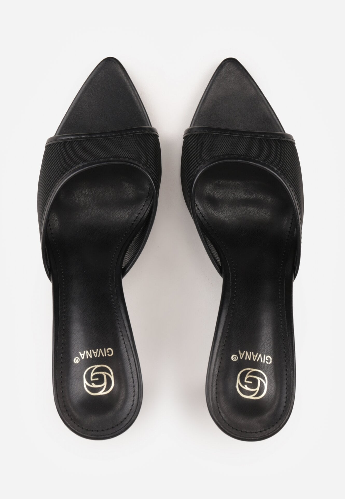 Czarne Klapki na Szpilce z Siateczkową Wyciętą Cholewką Laomesine