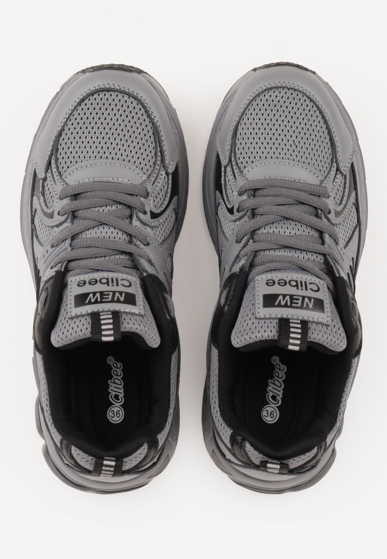 Szaro-Czarne Buty Sportowe Sneakersy ze Wstawkami z Siateczki Thessa