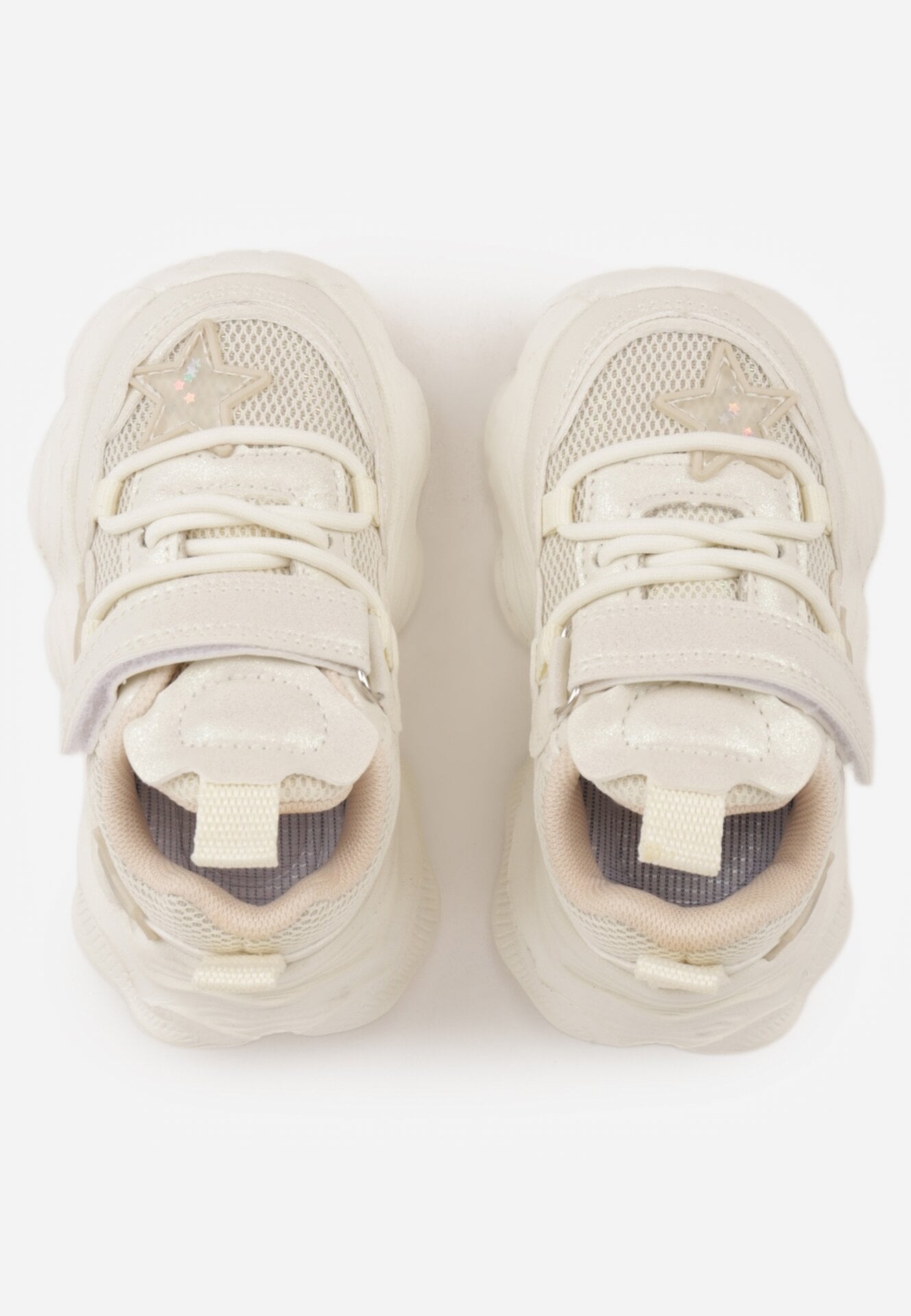 Beżowe Buty Sportowe na Grubej Podeszwie z Siateczką Gwiazdkami i Zapięciem na Rzep Petilacia