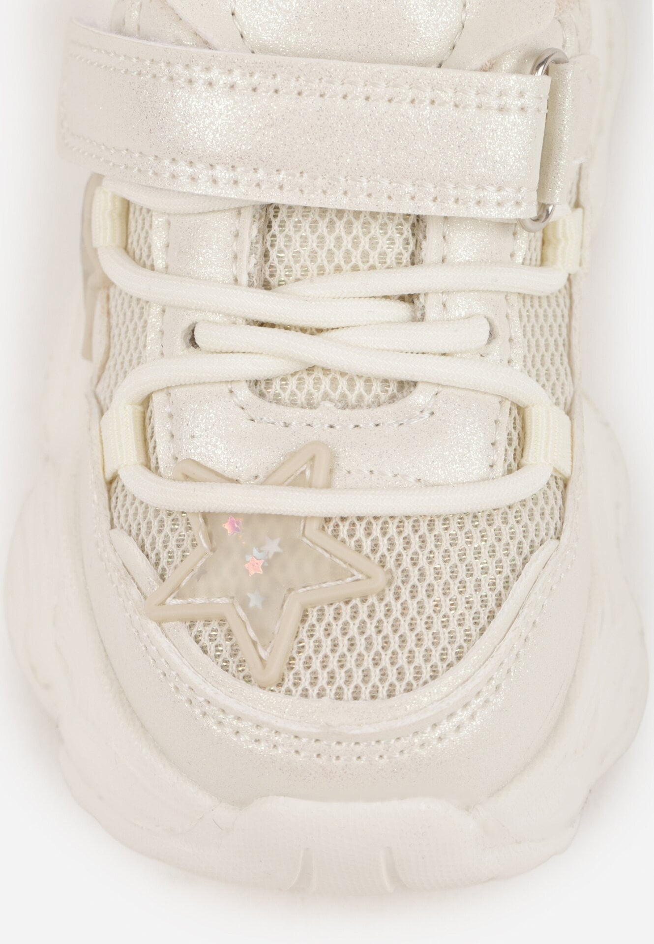 Beżowe Buty Sportowe na Grubej Podeszwie z Siateczką Gwiazdkami i Zapięciem na Rzep Petilacia