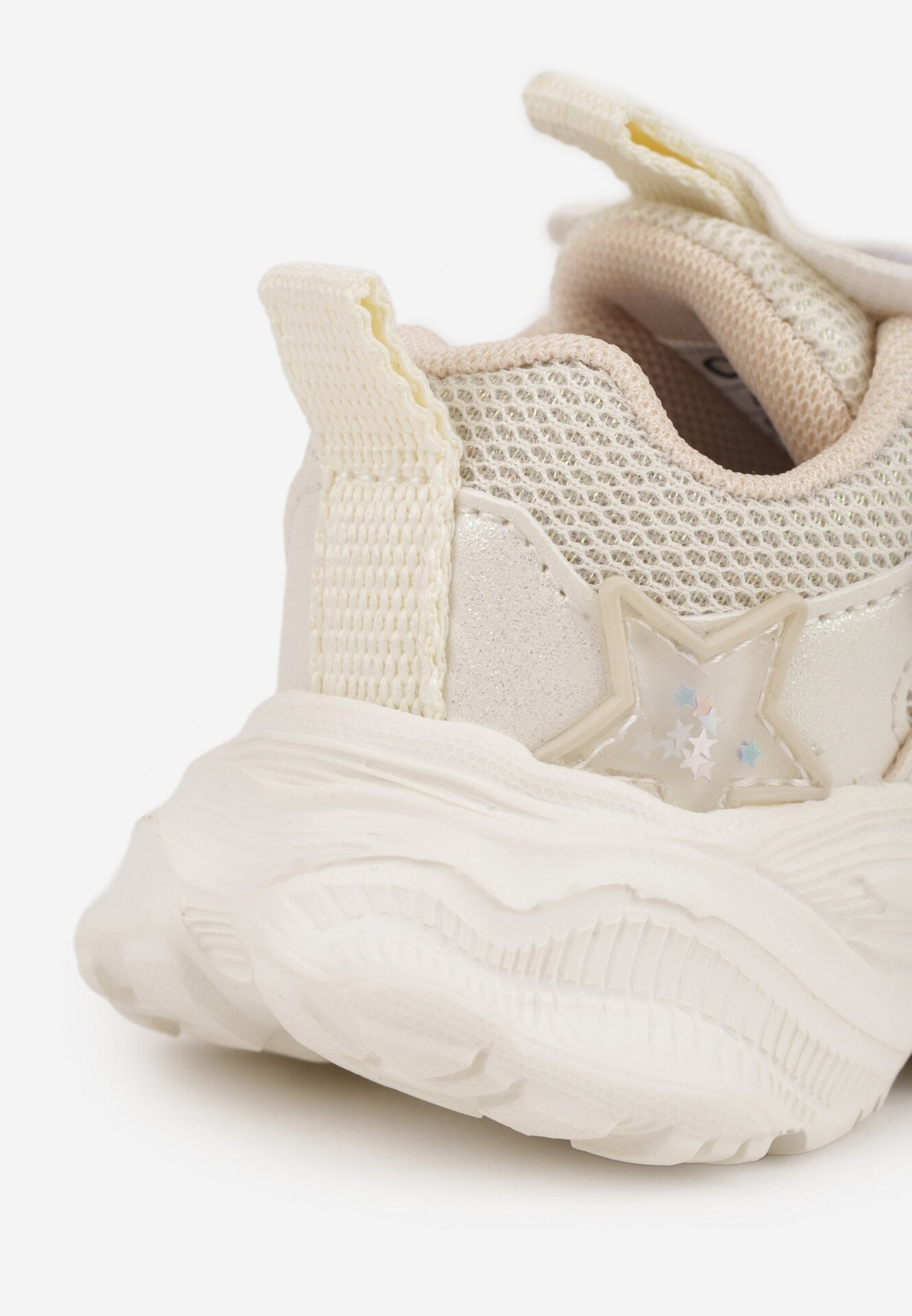 Beżowe Buty Sportowe na Grubej Podeszwie z Siateczką Gwiazdkami i Zapięciem na Rzep Petilacia