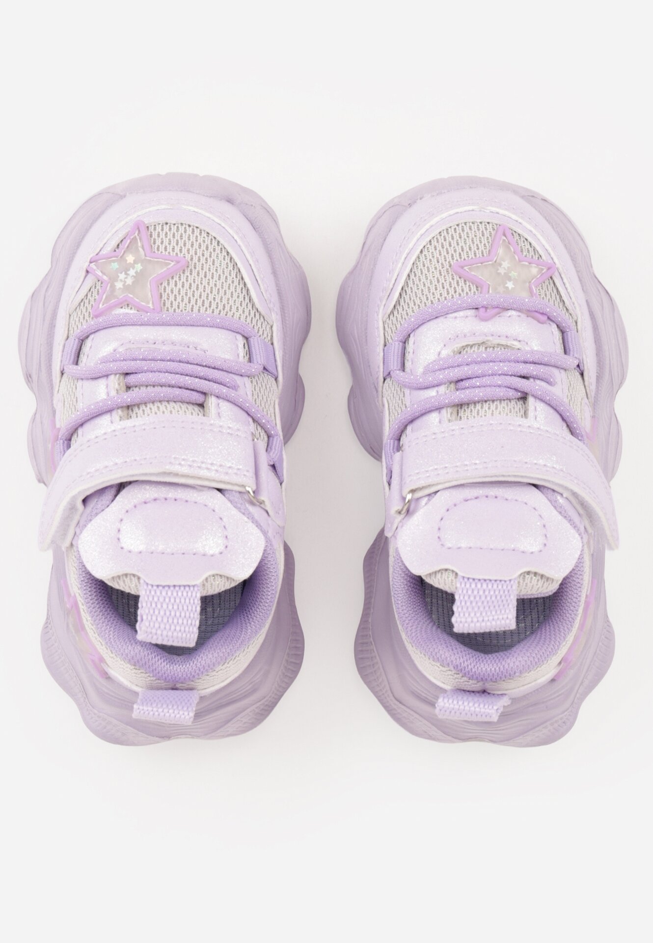 Fioletowe Buty Sportowe na Grubej Podeszwie z Siateczką Gwiazdkami i Zapięciem na Rzep Petilacia