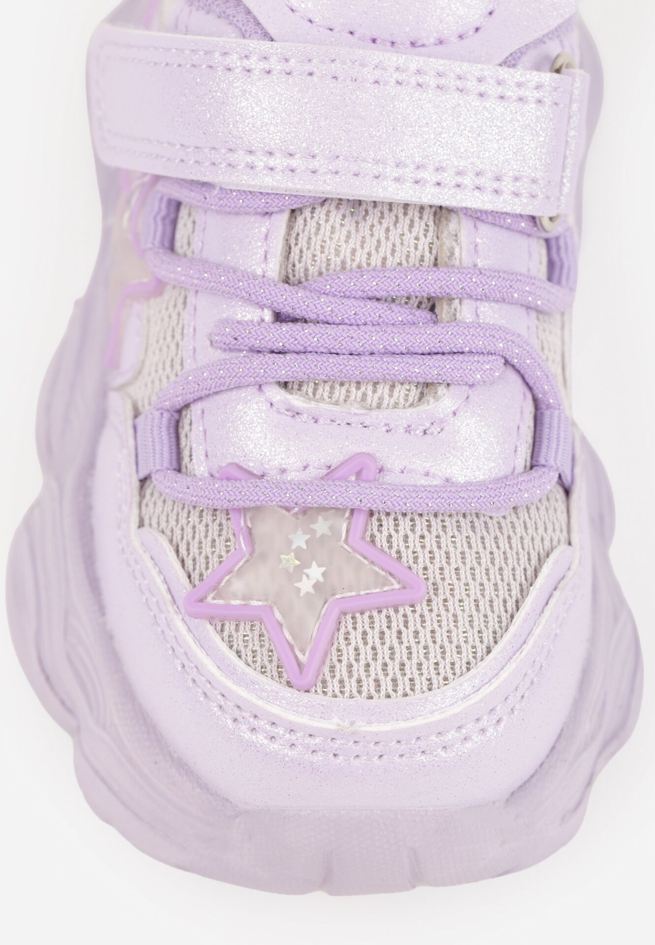 Fioletowe Buty Sportowe na Grubej Podeszwie z Siateczką Gwiazdkami i Zapięciem na Rzep Petilacia