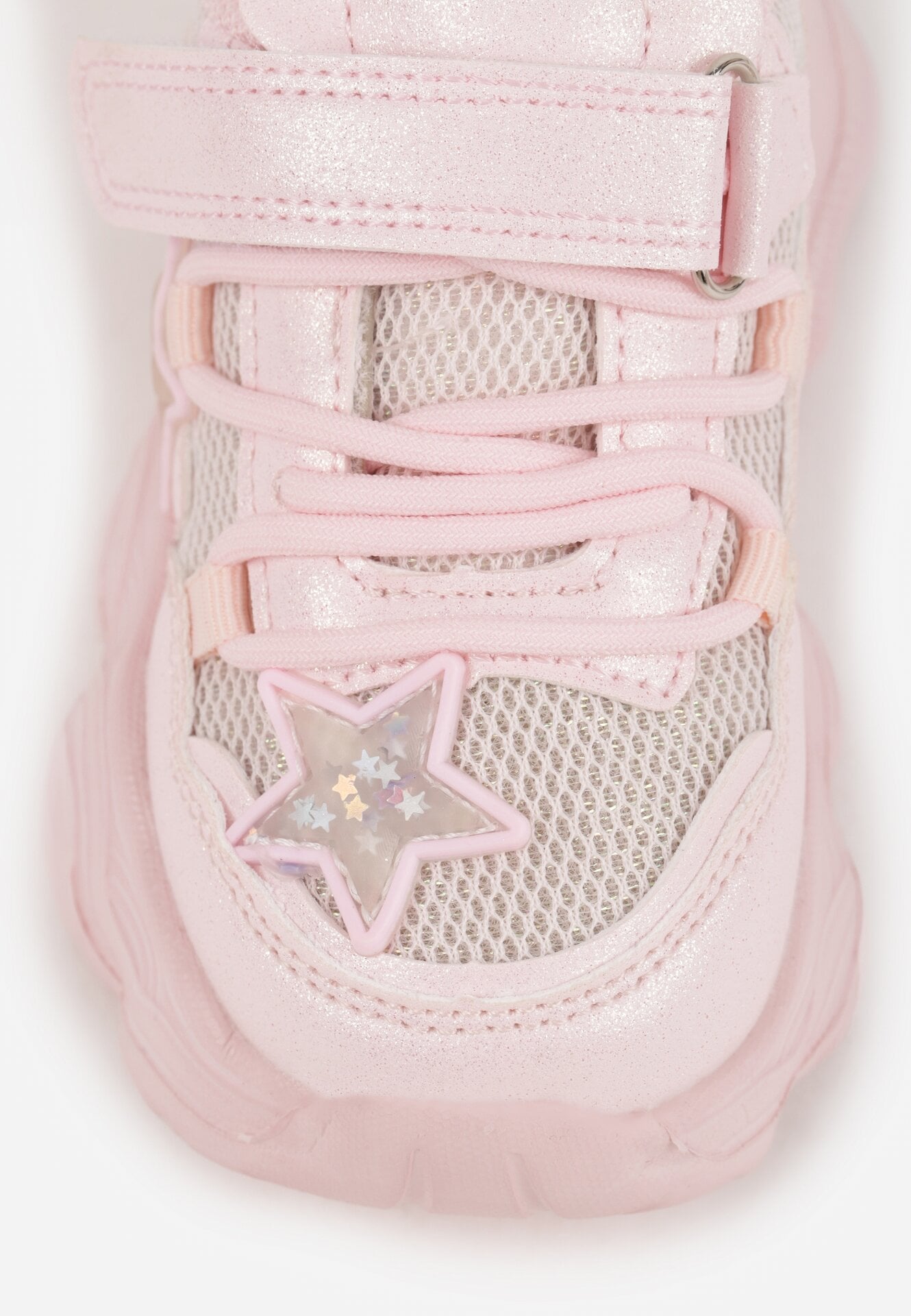 Różowe Buty Sportowe na Grubej Podeszwie z Siateczką Gwiazdkami i Zapięciem na Rzep Petilacia