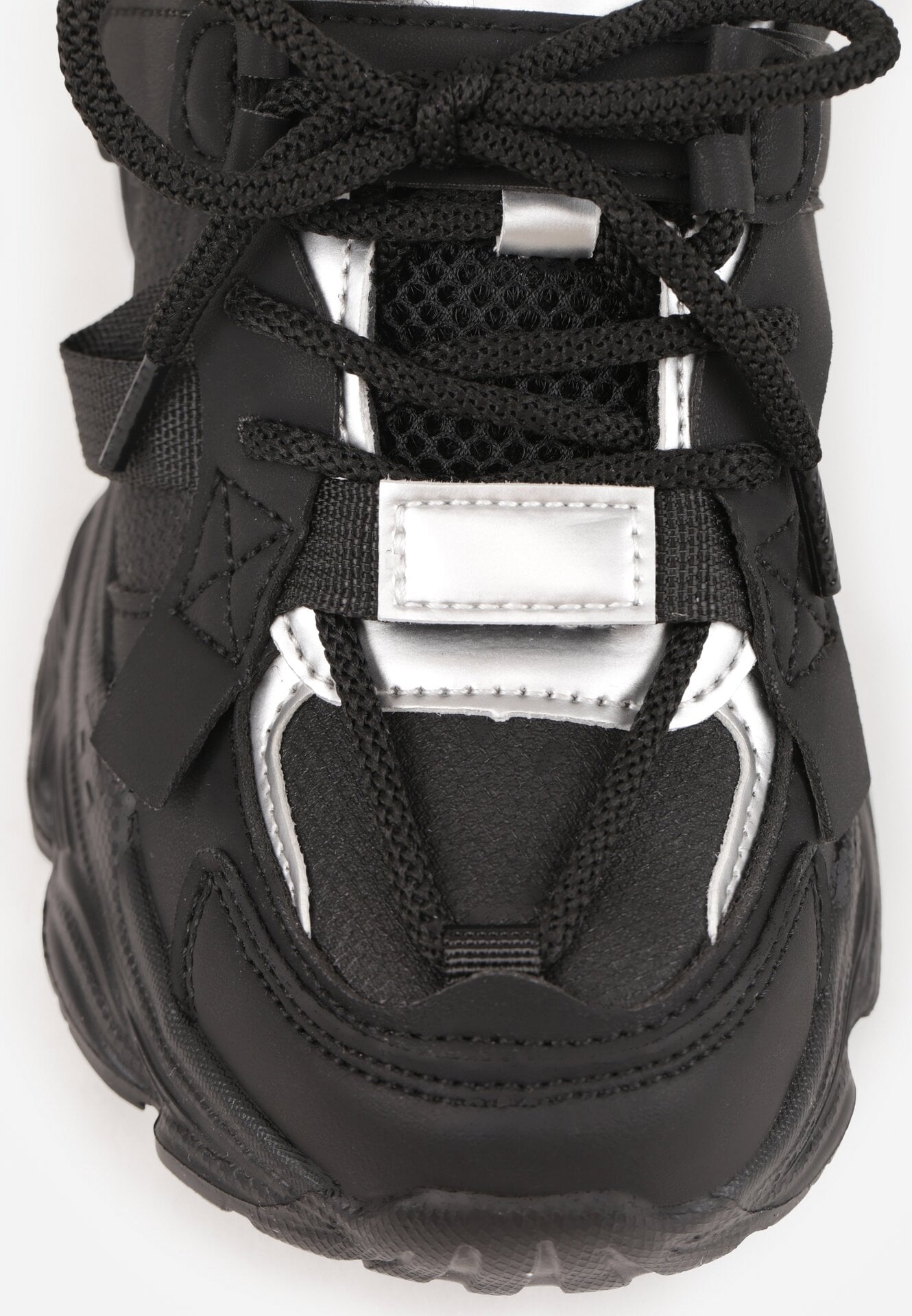 Czarne Buty Sportowe Sneakersy z Ozdobnymi Taśmami na Rzep i Podeszwą Chunky Sirila