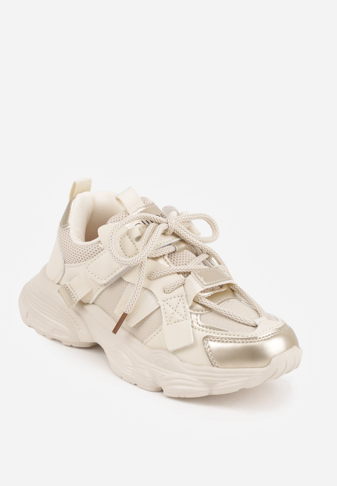 Beżowe Buty Sportowe Sneakersy z Ozdobnymi Taśmami na Rzep i Podeszwą Chunky Sirila