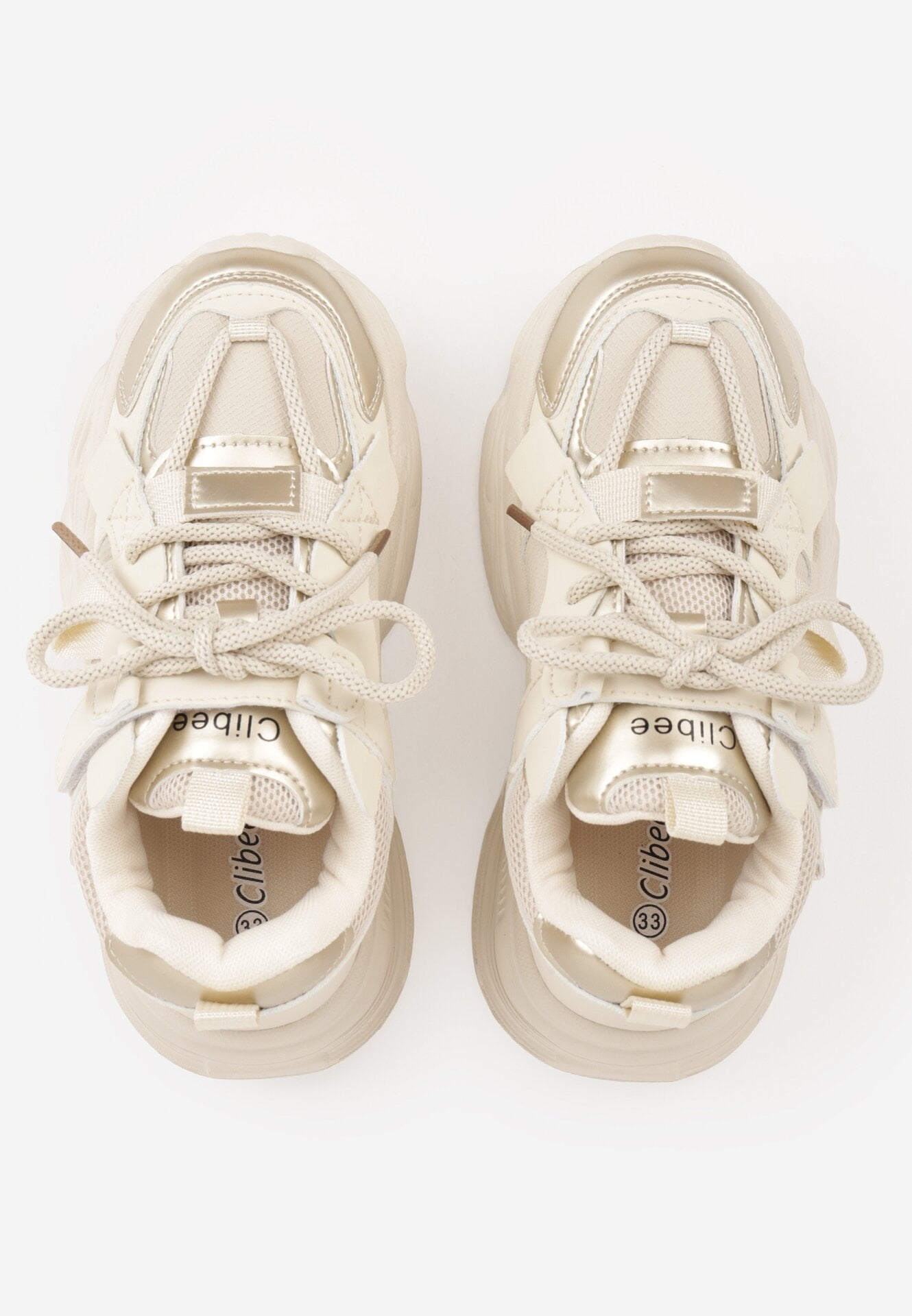 Beżowe Buty Sportowe Sneakersy z Ozdobnymi Taśmami na Rzep i Podeszwą Chunky Sirila