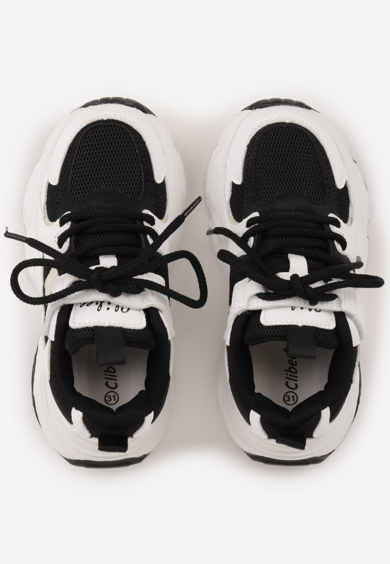 Biało-Czarne Buty Sportowe Sneakersy z Rzepem na Podeszwie Chunky Callamare