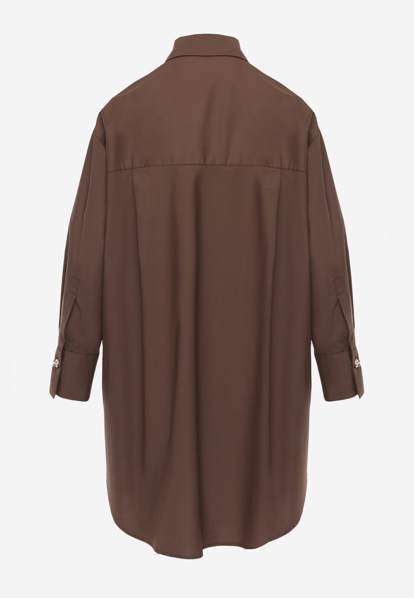 Brązowa Bawełniana Koszula Oversize z Biżuteryjnymi Guzikami Adrearina