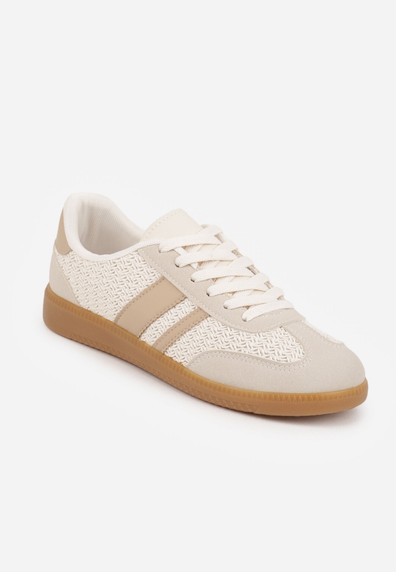 Ciemnobeżowe Sneakersy Kultowe Tenisówki z Plecioną Strukturą Loraebelle