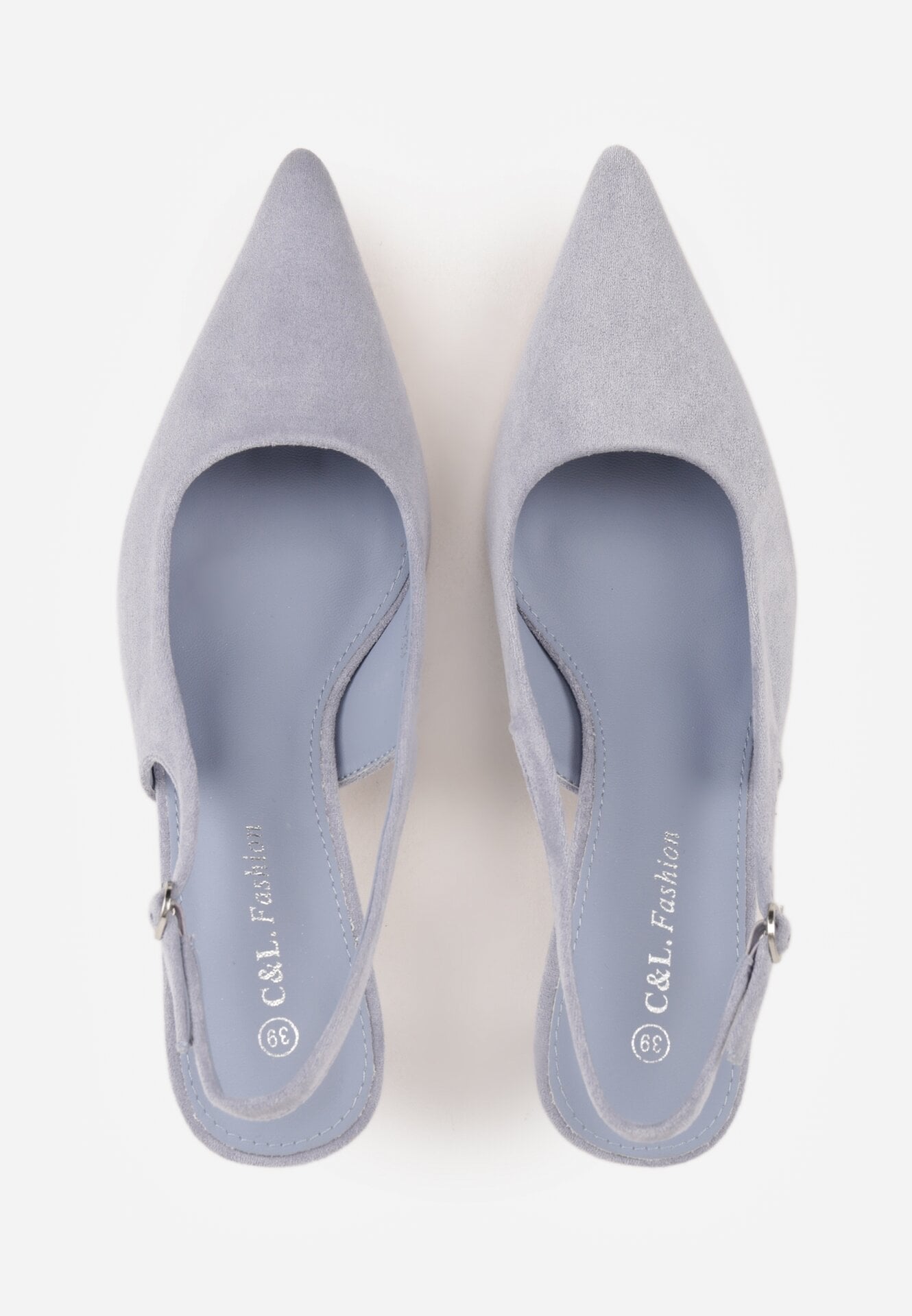 Niebieskie Czółenka z Imitacji Zamszu na Kaczuszce z Odkrytą Piętą Raeneh