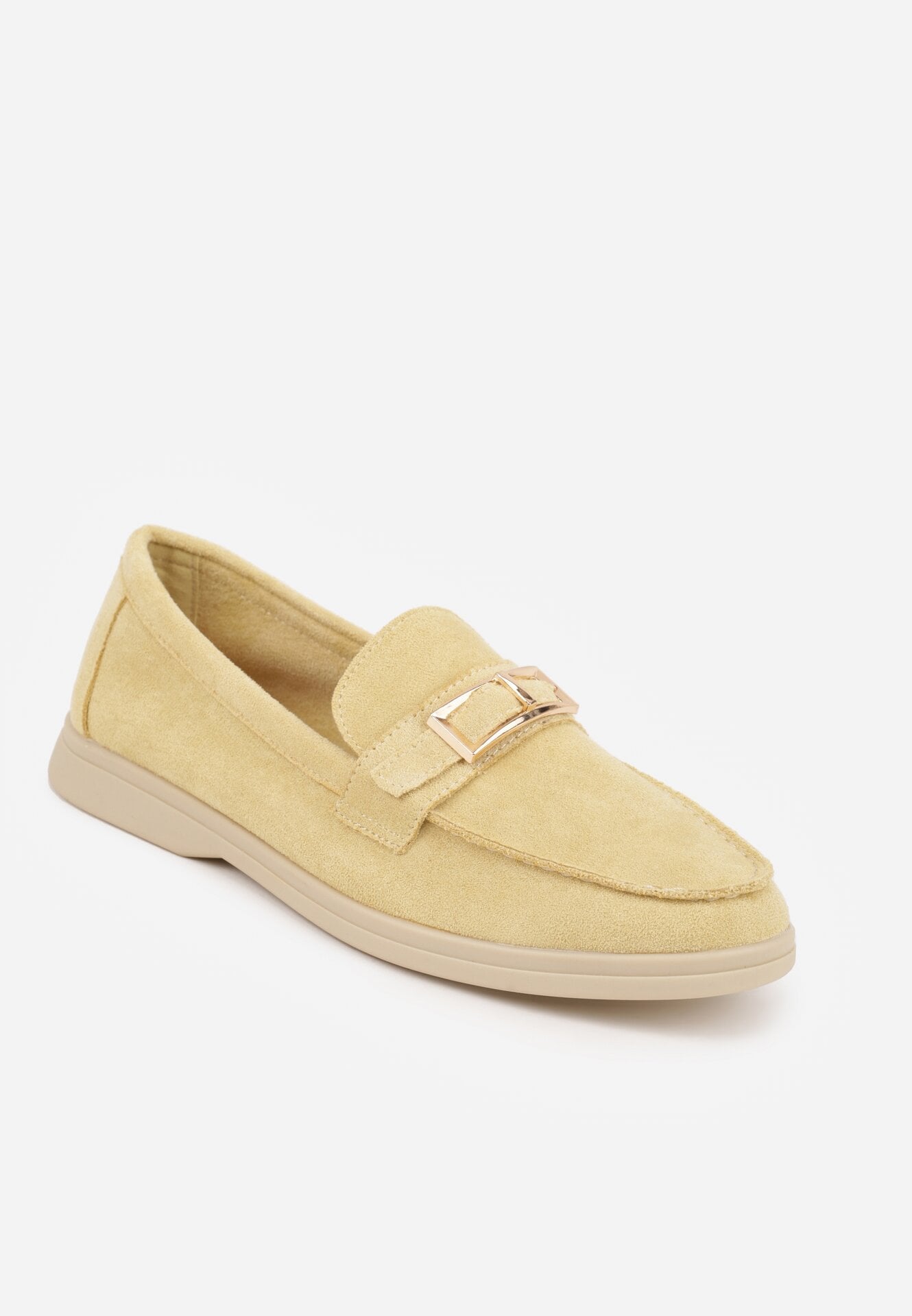 Żółte Mokasyny z Prostokątną Metaliczną Ozdobą Aeleorane