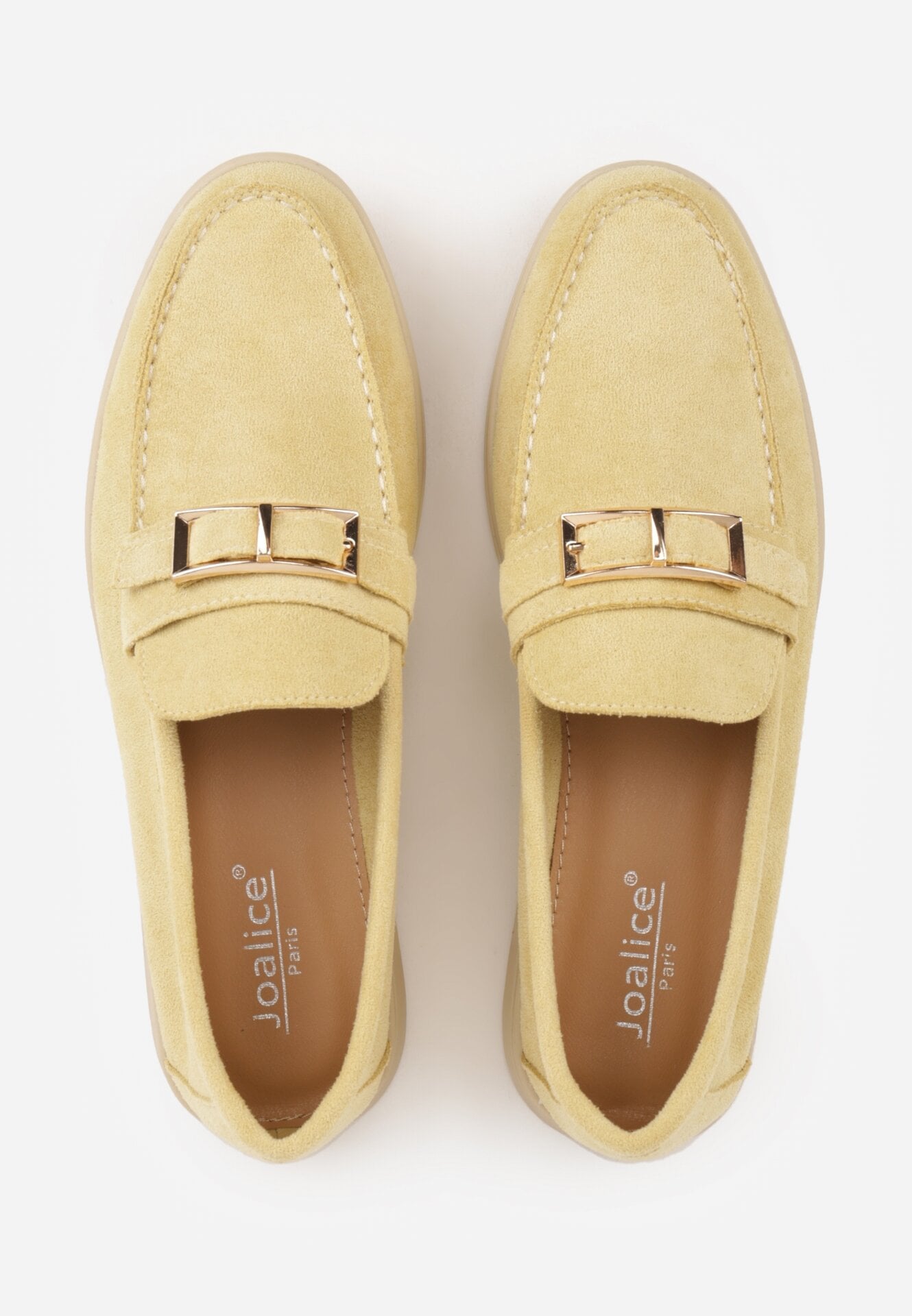 Żółte Mokasyny z Prostokątną Metaliczną Ozdobą Aeleorane