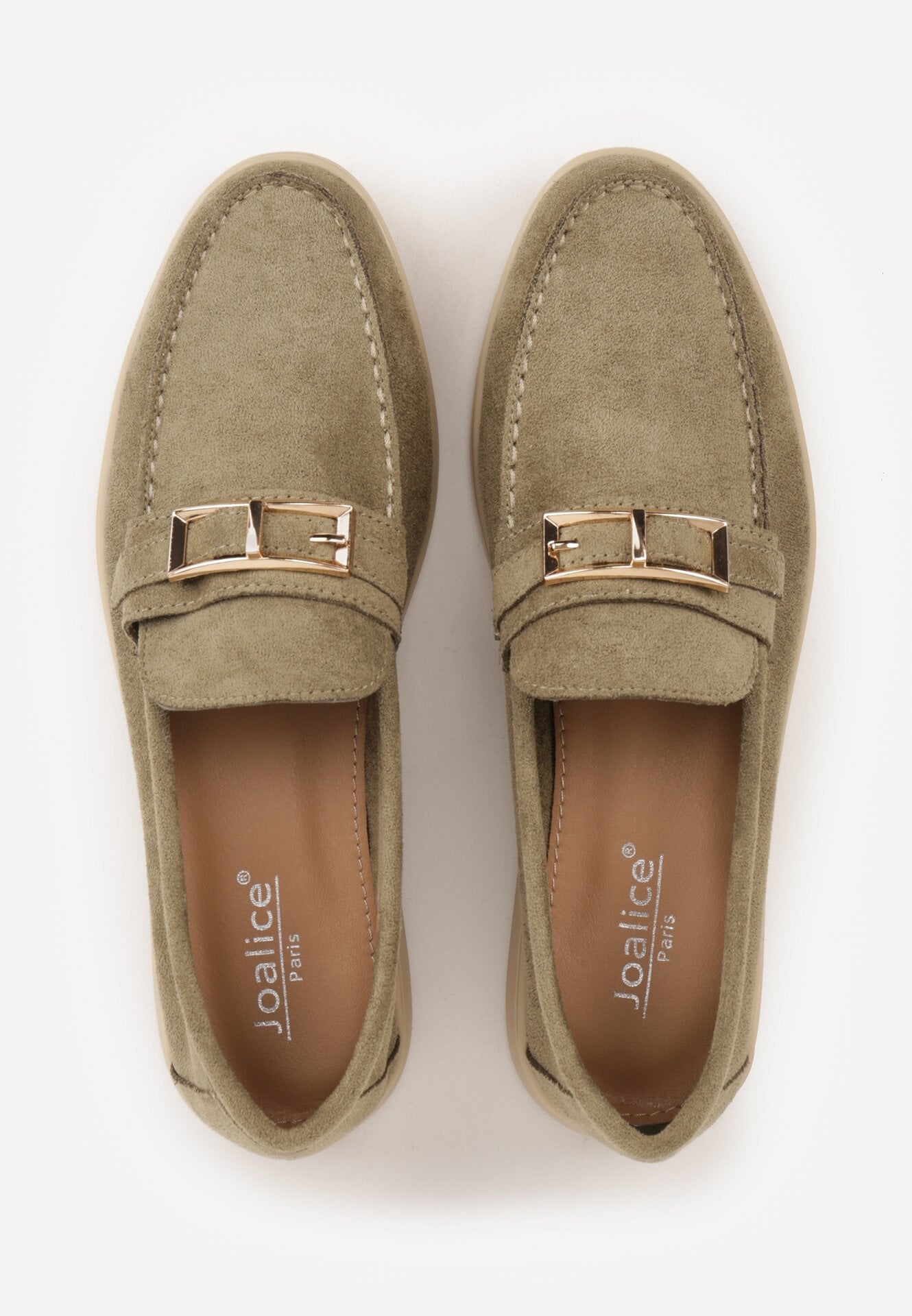 Zielone Mokasyny z Prostokątną Metaliczną Ozdobą Aeleorane