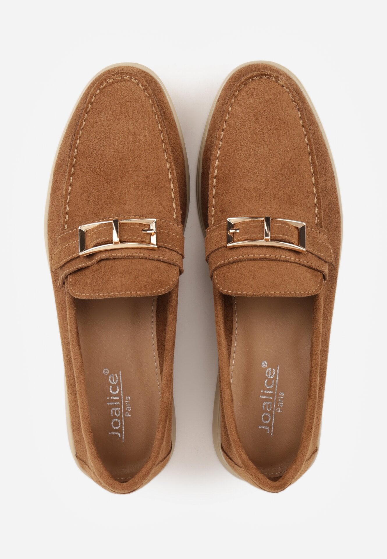 Jasnobrązowe Mokasyny z Prostokątną Metaliczną Ozdobą Aeleorane