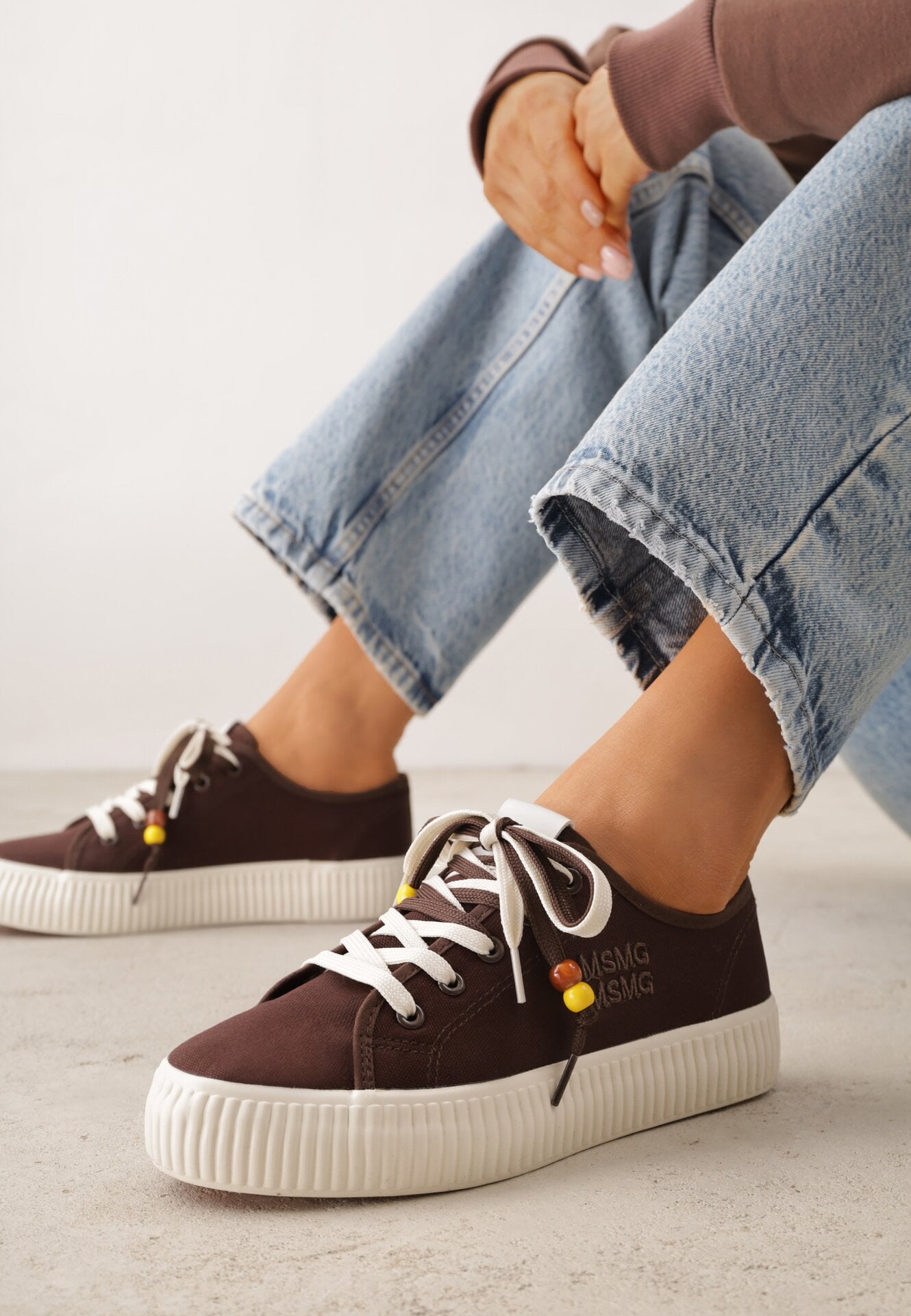 Brązowe Trampki Pod Kostkę na Grubej Podeszwie z Podwójnym Sznurowaniem Callixera