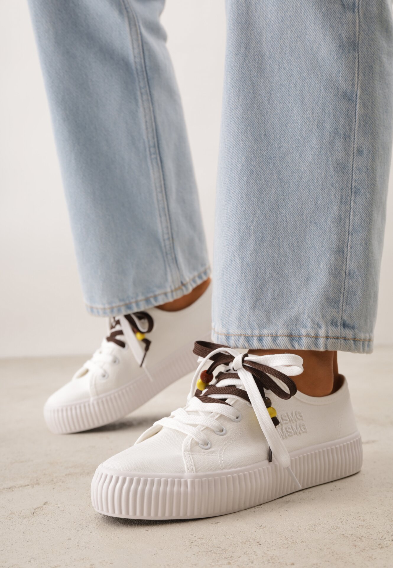 Białe Trampki Pod Kostkę na Grubej Podeszwie z Podwójnym Sznurowaniem Callixera