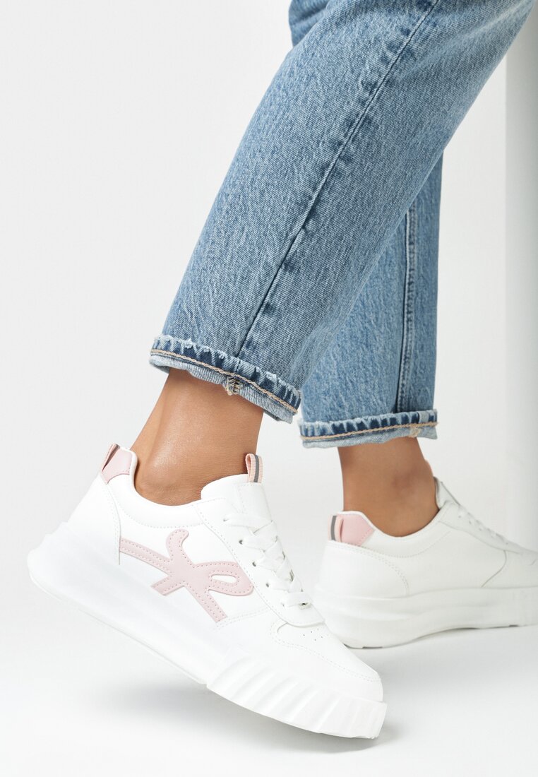 Biało-Różowe Sneakersy na Platformie Mosila