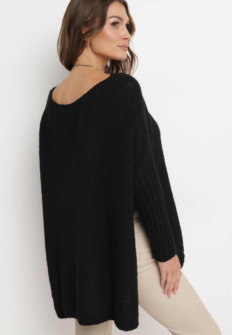 Czarny Sweter Wełniany Oversize Cordrei