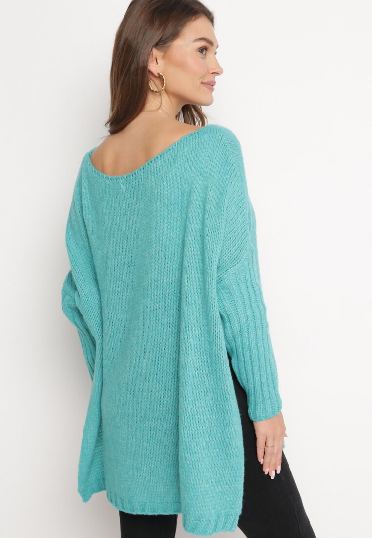 Niebieski Sweter Wełniany Oversize Cordrei