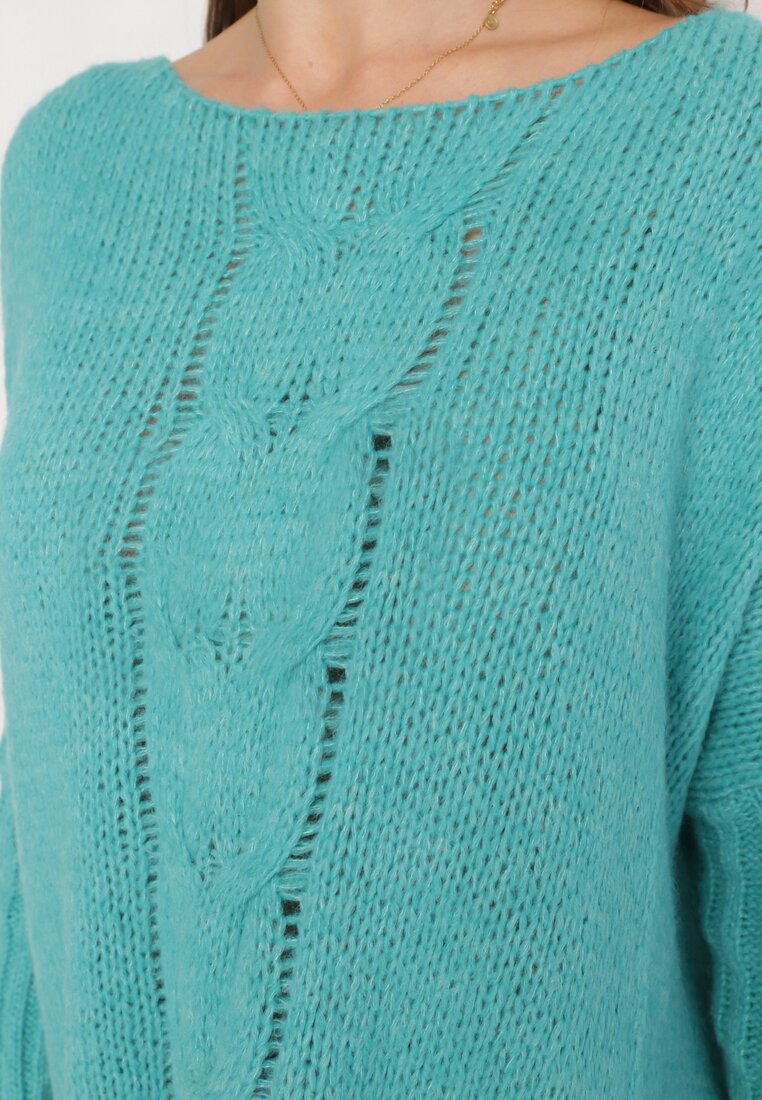 Niebieski Sweter Wełniany Oversize Cordrei