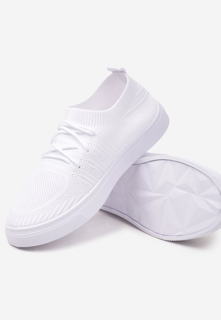 Białe Buty Sportowe do Kostki na Płaskiej Podeszwie ze Sznurowaniami Timauella