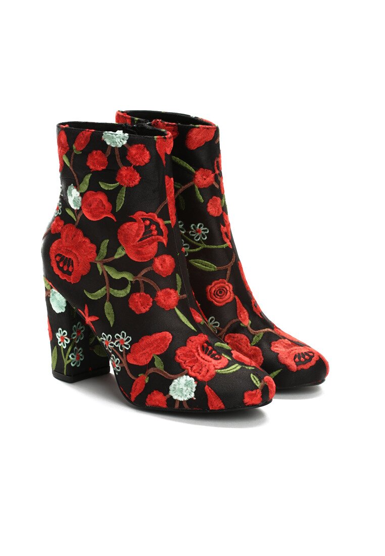 Czarno-Czerwone Botki Dancing Flowers
