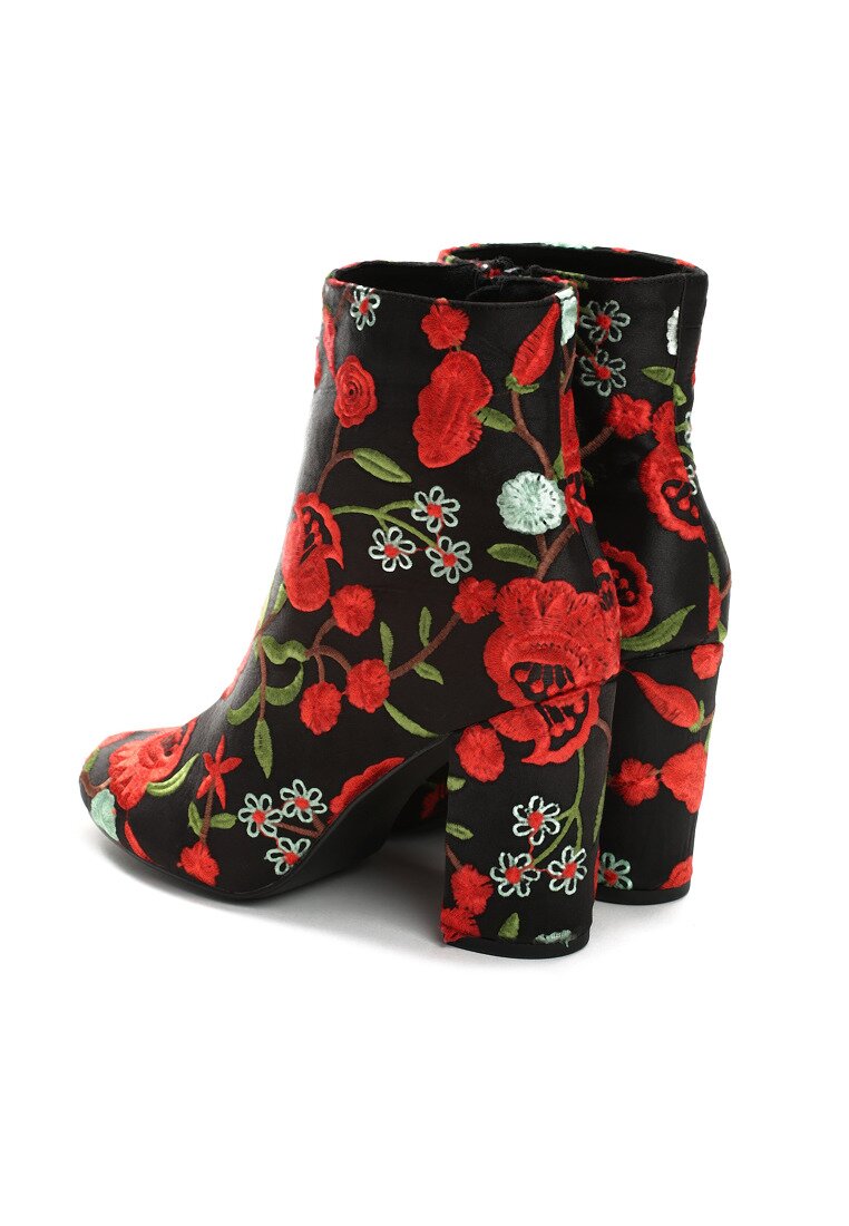 Czarno-Czerwone Botki Dancing Flowers