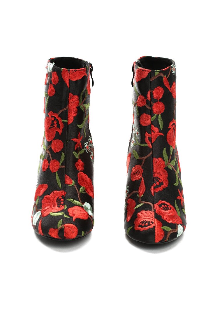 Czarno-Czerwone Botki Dancing Flowers